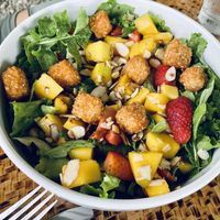 Sesame coconut crusted tofu was so good!! at Indómitos Café & Bar in Uvita