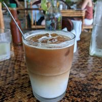 Iced coffee with almond milk at Indómitos Café & Bar in Uvita