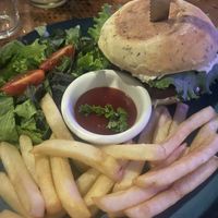 Beyond Burger w/side salad & fries   at Indómitos Café & Bar in Uvita