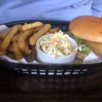 Fillet no fish with fries and coleslaw  at Hank's Vegan Restaurant in Ipswich