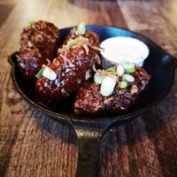 BBQ Wings with garlic mayo pot at Hank's Vegan Restaurant in Ipswich