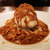 Warm Cookie and Ice Cream with Biscoff Sauce at Hank's Vegan Restaurant in Ipswich