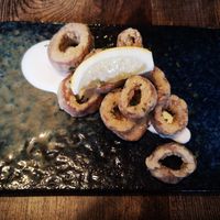 King Oyster Mushroom Calamari with lemon garlic mayo at Hank's Vegan Restaurant in Ipswich