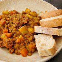 Carrots and lentil curry on current lunch menu. at Aquila in Fuessen