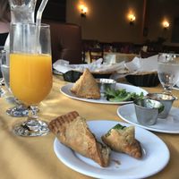 Veggie Samosas and mango juice at The Mango Grove in Columbia