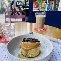 Vegan peanut butter & jelly pancake  at Joshua Tree Cafe in Athens