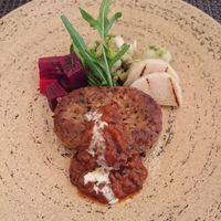 Amazing hamburger with sauce at PEACE TABLE - 渋谷 道玄坂店 in Tokyo