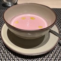 Red daikon soup  at PEACE TABLE - 渋谷 道玄坂店 in Tokyo