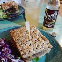 Elysian Signature Burger + Gusto Organic Ginger with Chipotle at Elysian Restaurant in Nicosia