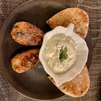 Sheftalies with tzatziki   at Elysian Restaurant in Nicosia