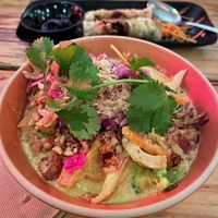 Vegan coconut curry and fried spring rolls   at Viet Nom Nom in New Plymouth