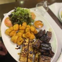 Aubergine, mushrooms and brave potatoes   at Veggie Garden in Sitges