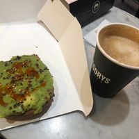 Spicy avo toast and fall oat boy coffee  at Gregory's Coffee - 44th St in New York City