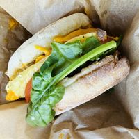 Breakfast sandwich w/Just Egg and Beyond patty  at Heart Bowls in Sandpoint