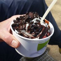 Small sundae to go (two flavours ice cream, whipped cream, one topping, sauce) at Eisbrennerei in Leipzig