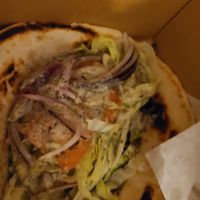 Gyro on pita with spicy tzatziki sauce at Just Veggiez in Madison