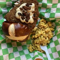 Plain “chicken” sandwich (not bbq, etc) and mac and cheez.   at Just Veggiez in Madison