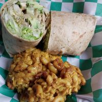Crispy BBQ Tofu Wrap and Cheesy Mac & Cheese at Just Veggiez in Madison