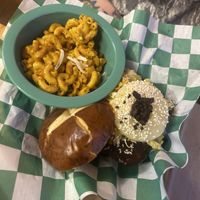 Bbq Korean sandwich w mac n cheese perfect combo   at Just Veggiez in Madison