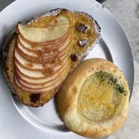 Apple pie custard bread, sour cream and onion bread  at Universal Bakes and Cafe in Tokyo