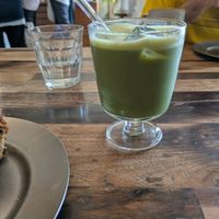 Iced matcha latte at Universal Bakes and Cafe in Tokyo