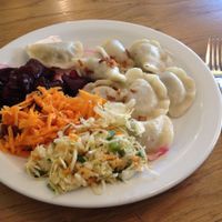 Pierogi and salad plate. at Glonojad in Krakow