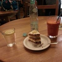 Photo of my VEGAN CAKE! And awesome big carrot juice. Together 4 euro's and 50 cents. at Glonojad in Krakow