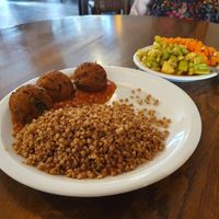 Masala kofti with buckwheat and salads at Glonojad in Krakow