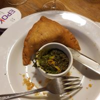 Samosas. I already ate the other one. So yum! at Glonojad in Krakow