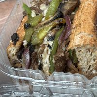Closeup of the cheesesteak “that Philly jawn”  at Nourish Philly in Philadelphia