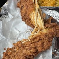 Inside of the chick’un showing the enoki strands.  at Nourish Philly in Philadelphia