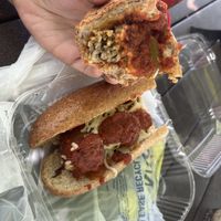 Vegan “meat”ball sandwich with vegan cheesee  at Nourish Philly in Philadelphia
