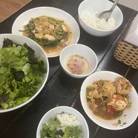 Such good food. Got vegan prawns and it was served with greens and herbs, tomato and tofu, and I asked for some chili on the side and got fresh chili + lemon and salt. Amazing!  at Katze Vegan & Vegetarian  in Hanoi