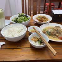 A family style meal for just $3US, and I ordered for one!  at Katze Vegan & Vegetarian  in Hanoi