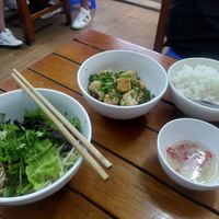 Some of the complimentary dishes. I was later offered more tofu in tomato sauce, no extra cost. at Katze Vegan & Vegetarian  in Hanoi