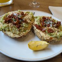 Avocado bagel, vegan option at Mazál Bagels & Café in Madrid