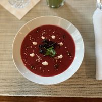 beetroot and apple soup  at Yogi Booster in Lausanne