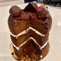 Magic Brownie Cake, cut into 😍 at Giselle's Vegan Kitchen in Laguna Hills