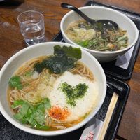 Totoro soba (left) and Sansai soba (right) both warm at Takaosan Sumika in Hachioji