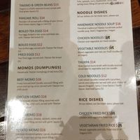 Menu at Tibet Kitchen in Katoomba