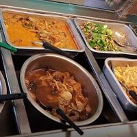 Trays of food at Vegetarian Food by Somjan in Lampang