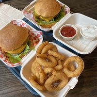 Classic cheese burgers and onion rings   at Wise Boys Burgers - Auckland CBD in Auckland