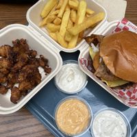 Cauliflower, fries and burger  #Veganuary at Wise Boys Burgers - Auckland CBD in Auckland