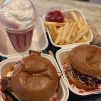 Strawberry Shake, Fries, Dirty Boy and Spicy Chicken at Wise Boys Burgers - Auckland CBD in Auckland