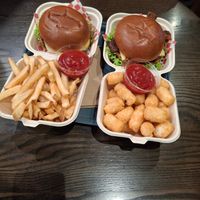 Burgers with fries and tater tots at Wise Boys Burgers - Auckland CBD in Auckland