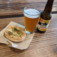 The chicken pie and kombucha (beer purchased elsewhere) at Tart Bakery - Queen St in Auckland