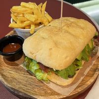 Avocado sandwich with vegan bacon  at Green&Burger - Biocenter in Barcelona