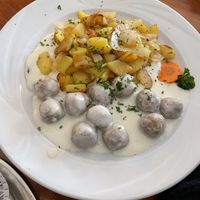 Mock meatballs, potatoes and vegan creme sauce @ Kartoffelhaus, Göttingen at Kartoffelhaus in Gottingen