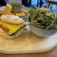 Breakfast bagel  at Grounds & Greens Cafe in White Rock