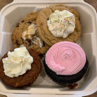 S’mores cookie, not sure the name of the other one- but it’s good. Monkey business cupcake- which tasted like carrot cake. And devil wears Prada -chocolate cupcake w/pink icing at Grounds & Greens Cafe in White Rock